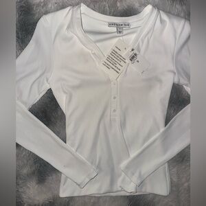 And Now This White V-Neck Ribbed Double Layer Long Sleeve Top - NWT Small